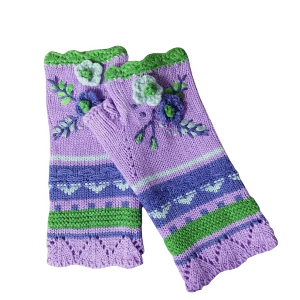 Floral Knit Fingerless Gloves